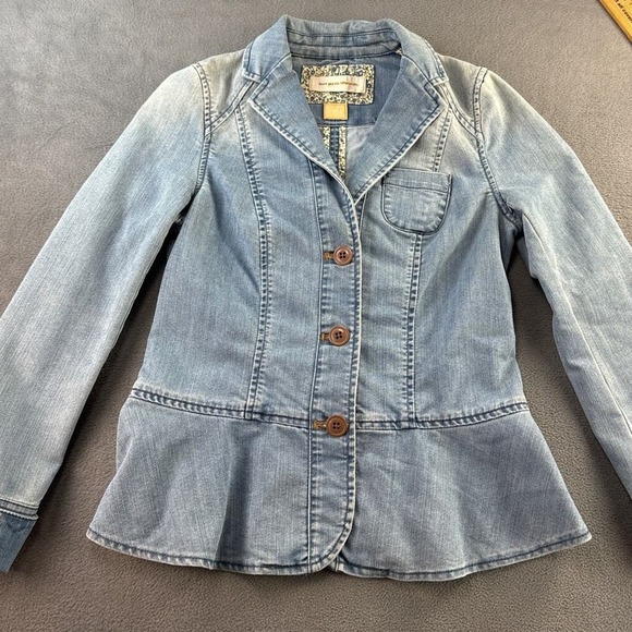 Pilcro and the Letterpress Denim Jacket 4 / Small Peplum Blazer Lace Back Detail - Picture 1 of 9